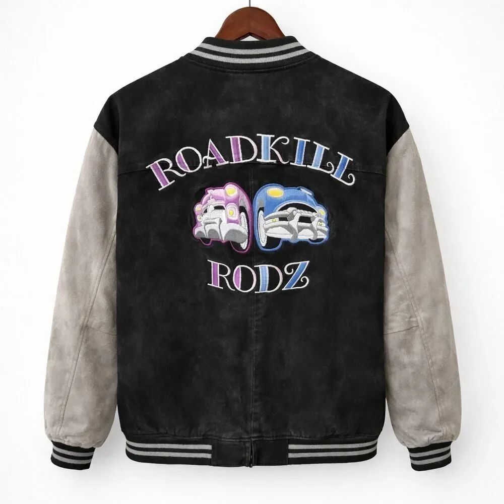 Vintage USA Leather Roadkill Rodz Suede Embroidered Lined Pockets Jacket Coat M